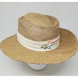 Vintage 1993 Greg Norman Straw Beach Hat Reebok Shark Band LIV Tour
